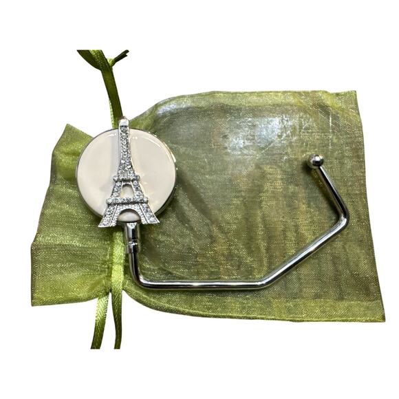 SPRING STREET EIFFEL TOWER PURSE HOOK FOLDING HANDBAG HANGER RHINESTONE - Picture 2 of 4